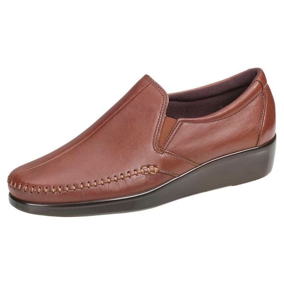 Sas Womens Dream On Slip On Loafers Size 9N Brown Wedge Workwear Leather Moccasi - Picture 1 of 15